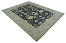 Hand Knotted Oushak Wool Rug Traditional Black Beige Silver 8x10