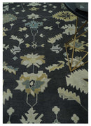 Hand Knotted Oushak Wool Rug Traditional Black Beige Silver 8x10