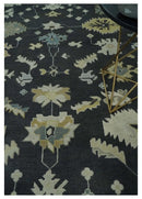 Hand Knotted Oushak Wool Rug Traditional Black Beige Silver 8x10 by The Rug Decor