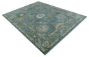 Hand-Knotted Wool Area Rug Blue and Beige Traditional Oushak Design by The Rug Decor