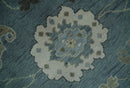Hand-Knotted Wool Area Rug Blue and Beige Traditional Oushak Design by The Rug Decor
