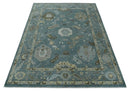 Hand-Knotted Wool Area Rug Blue and Beige Traditional Oushak Design by The Rug Decor