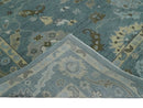 Hand-Knotted Wool Area Rug Blue and Beige Traditional Oushak Design by The Rug Decor
