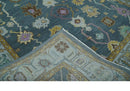 Blue and Silver Striking Oushak Wool Area Rug - Hand-Knotted