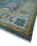 Blue and Silver Striking Oushak Wool Area Rug - Hand-Knotted by The Rug Decor