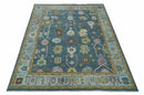 Blue and Silver Striking Oushak Wool Area Rug - Hand-Knotted by The Rug Decor