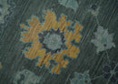 Wool Area Rug Hand Knotted Charcoal and Aqua Traditional Oushak