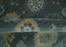 Wool Area Rug Hand Knotted Charcoal and Aqua Traditional Oushak