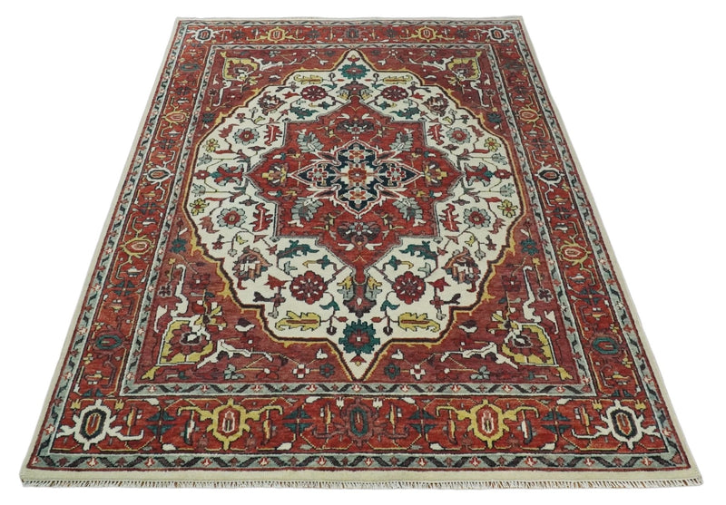 8x10, 9x12, 10x14 and 12x15 Hand Knotted Ivory and Rust Traditional Area Rug