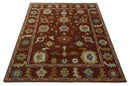 Hand Knotted Turkish Wool Area Rug Rust and Beige Traditional Oushak Authentic Design by The Rug Decor