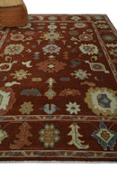 Hand Knotted Turkish Wool Area Rug Rust and Beige Traditional Oushak Authentic Design by The Rug Decor