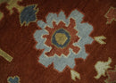 Hand Knotted Turkish Wool Area Rug Rust and Beige Traditional Oushak Authentic Design by The Rug Decor