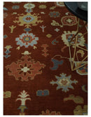 Hand Knotted Turkish Wool Area Rug Rust and Beige Traditional Oushak Authentic Design by The Rug Decor