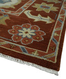 Hand Knotted Turkish Wool Area Rug Rust and Beige Traditional Oushak Authentic Design by The Rug Decor