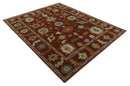 Hand Knotted Turkish Wool Area Rug Rust and Beige Traditional Oushak Authentic Design by The Rug Decor