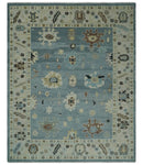 Hand Knotted Silver and Beige Traditional Oushak Vintage Wool Rug