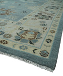 Hand Knotted Silver and Beige Traditional Oushak Vintage Wool Rug