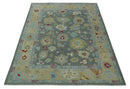 Wool Hand Knotted Oushak Area Rug Silver and Beige Traditional by The Rug Decor