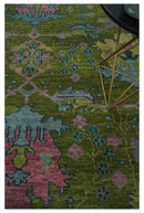 Hand Knotted Wool Donegal Area Rug Moss Green Blue Peach Multi Size