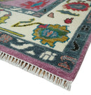 Purple and Ivory Hand Knotted Traditional Oushak Wool Area Rug by The Rug Decor