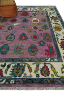 Purple and Ivory Hand Knotted Traditional Oushak Wool Area Rug by The Rug Decor