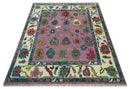 Purple and Ivory Hand Knotted Traditional Oushak Wool Area Rug by The Rug Decor
