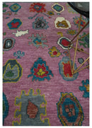 Purple and Ivory Hand Knotted Traditional Oushak Wool Area Rug by The Rug Decor