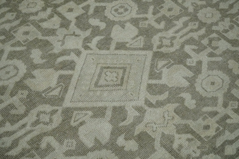 8x10, 9x12 and 10x14 Brown and Beige Hand Knotted Wool Low Pile Vintage Area Rug | AIN3