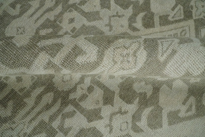 8x10, 9x12 and 10x14 Brown and Beige Hand Knotted Wool Low Pile Vintage Area Rug | AIN3