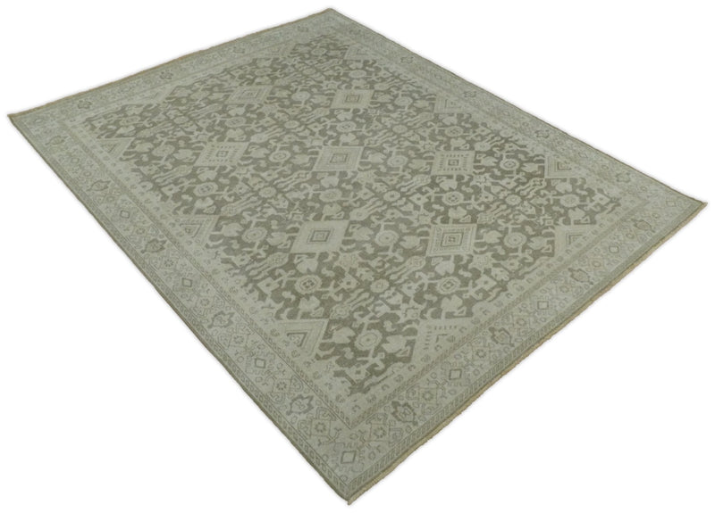 8x10, 9x12 and 10x14 Brown and Beige Hand Knotted Wool Low Pile Vintage Area Rug | AIN3