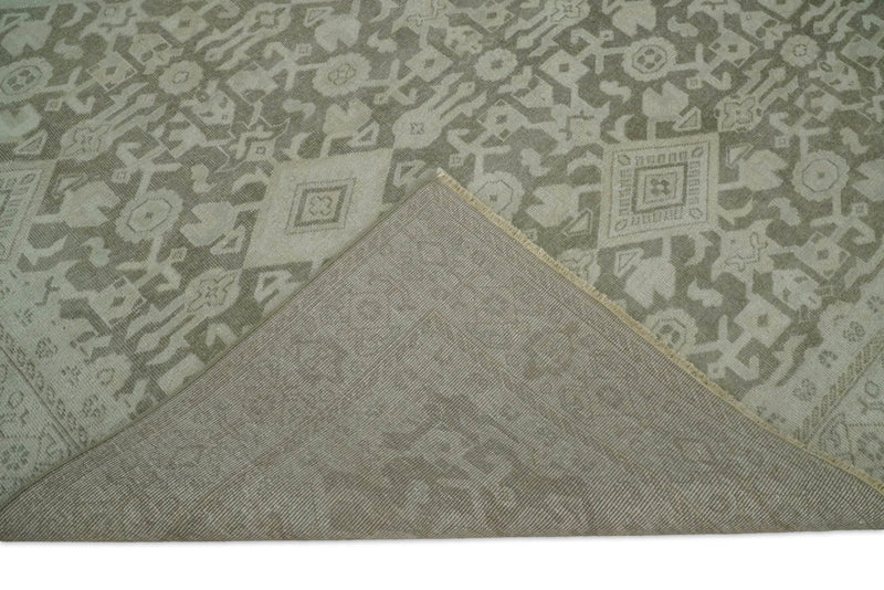 8x10, 9x12 and 10x14 Brown and Beige Hand Knotted Wool Low Pile Vintage Area Rug | AIN3