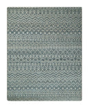 8x10, 9x12 and 10x14 Hand Knotted Blue, Beige and Camel Modern Contemporary Southwestern Tribal Trellis Recycled Silk Area Rug | OP13