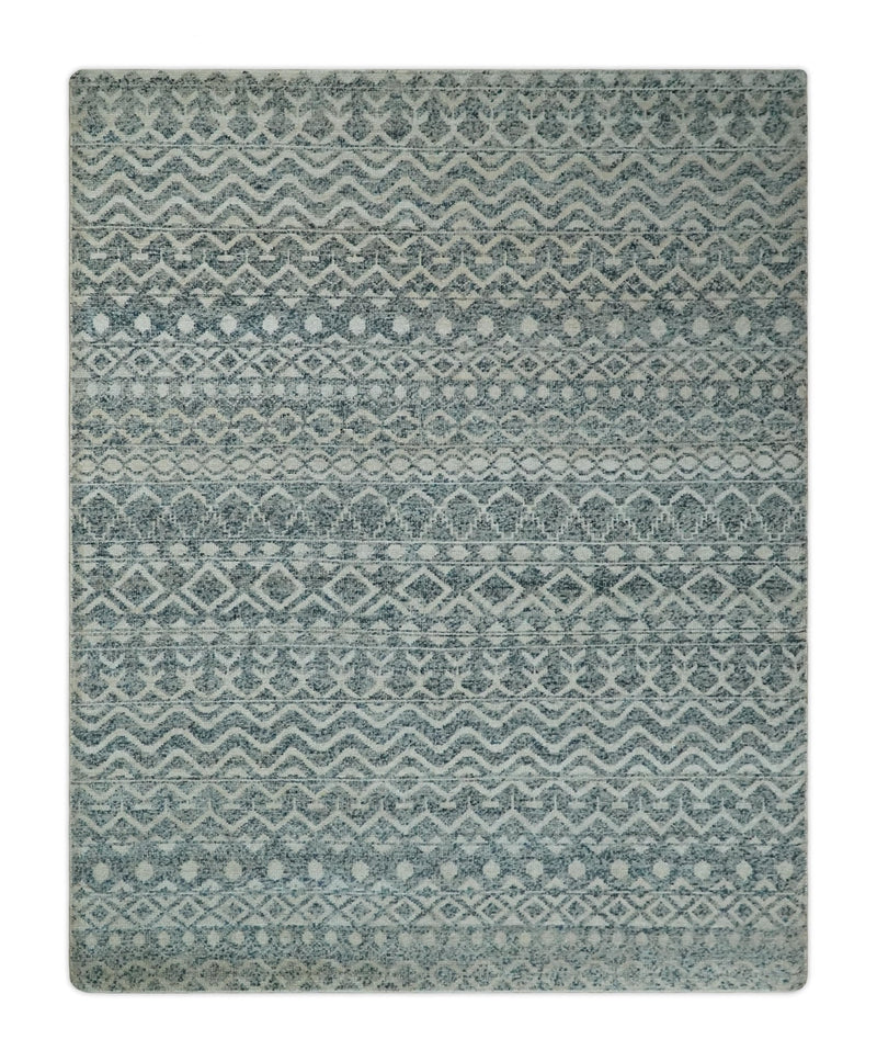 8x10, 9x12 and 10x14 Hand Knotted Blue, Beige and Camel Modern Contemporary Southwestern Tribal Trellis Recycled Silk Area Rug | OP13