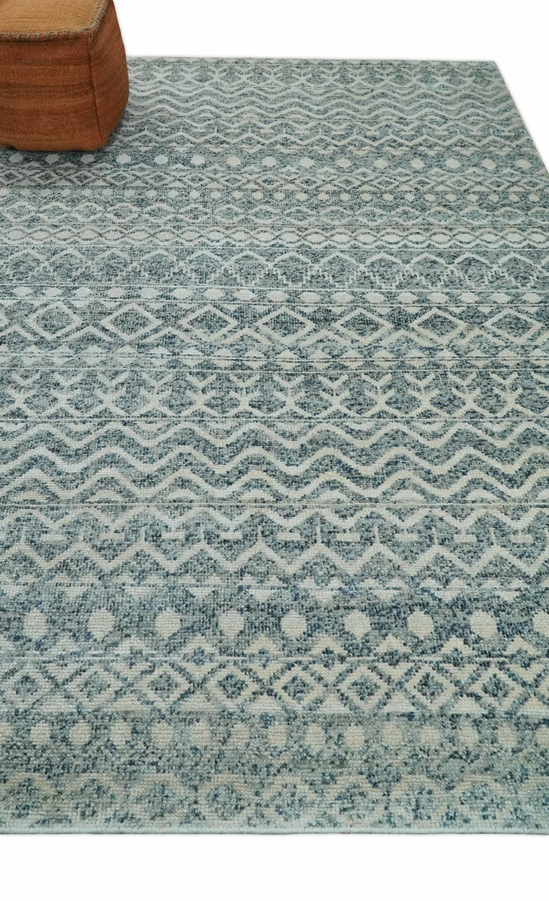 8x10, 9x12 and 10x14 Hand Knotted Blue, Beige and Camel Modern Contemporary Southwestern Tribal Trellis Recycled Silk Area Rug | OP13