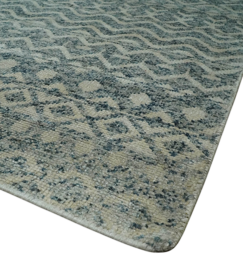 8x10, 9x12 and 10x14 Hand Knotted Blue, Beige and Camel Modern Contemporary Southwestern Tribal Trellis Recycled Silk Area Rug | OP13