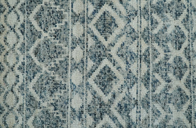 8x10, 9x12 and 10x14 Hand Knotted Blue, Beige and Camel Modern Contemporary Southwestern Tribal Trellis Recycled Silk Area Rug | OP13