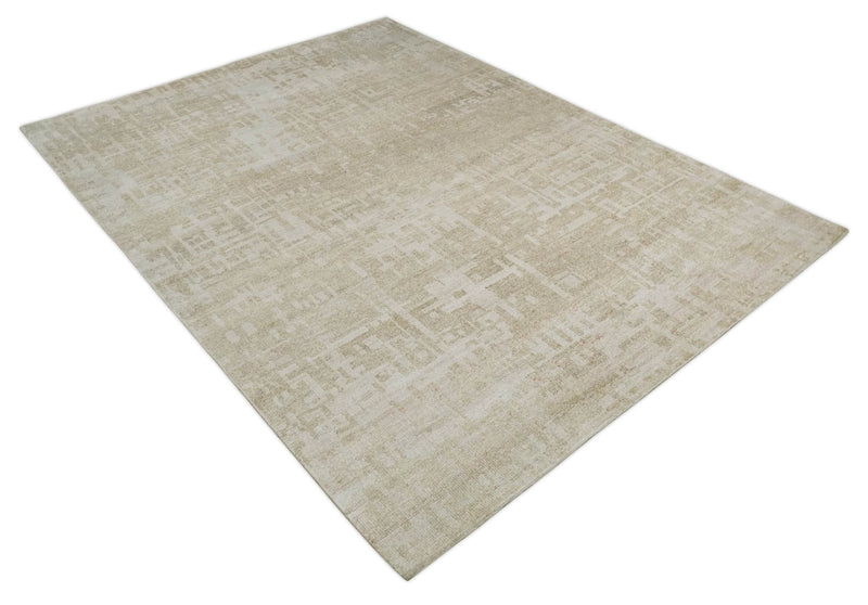 8x10, 9x12 and 10x14 Hand Knotted Ivory and Beige Modern Abstract Contemporary Recycled Silk Area Rug | OP14
