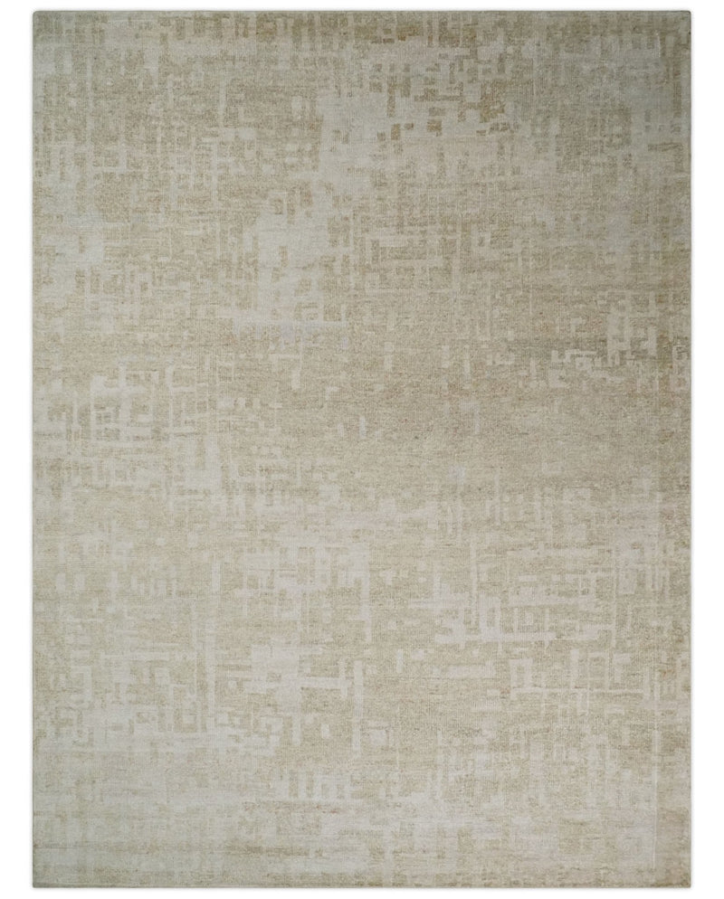 8x10, 9x12 and 10x14 Hand Knotted Ivory and Beige Modern Abstract Contemporary Recycled Silk Area Rug | OP14