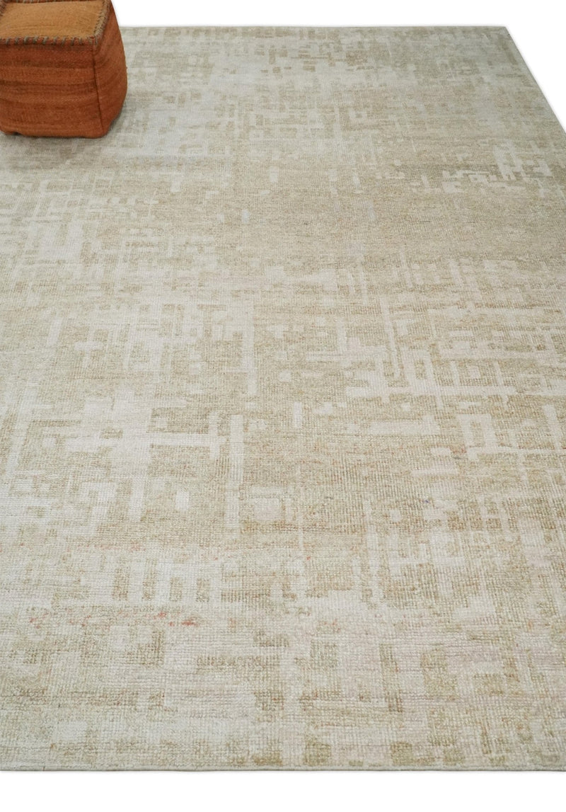 8x10, 9x12 and 10x14 Hand Knotted Ivory and Beige Modern Abstract Contemporary Recycled Silk Area Rug | OP14