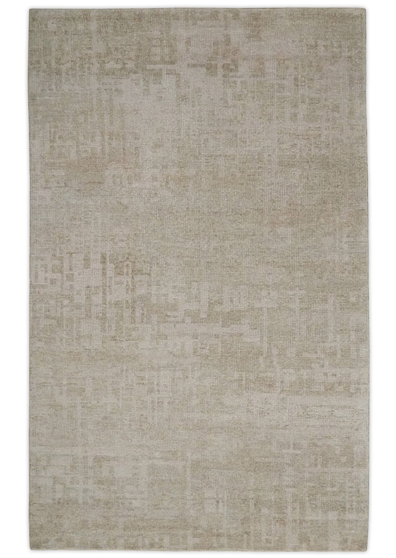 8x10, 9x12 and 10x14 Hand Knotted Ivory and Beige Modern Abstract Contemporary Recycled Silk Area Rug | OP14