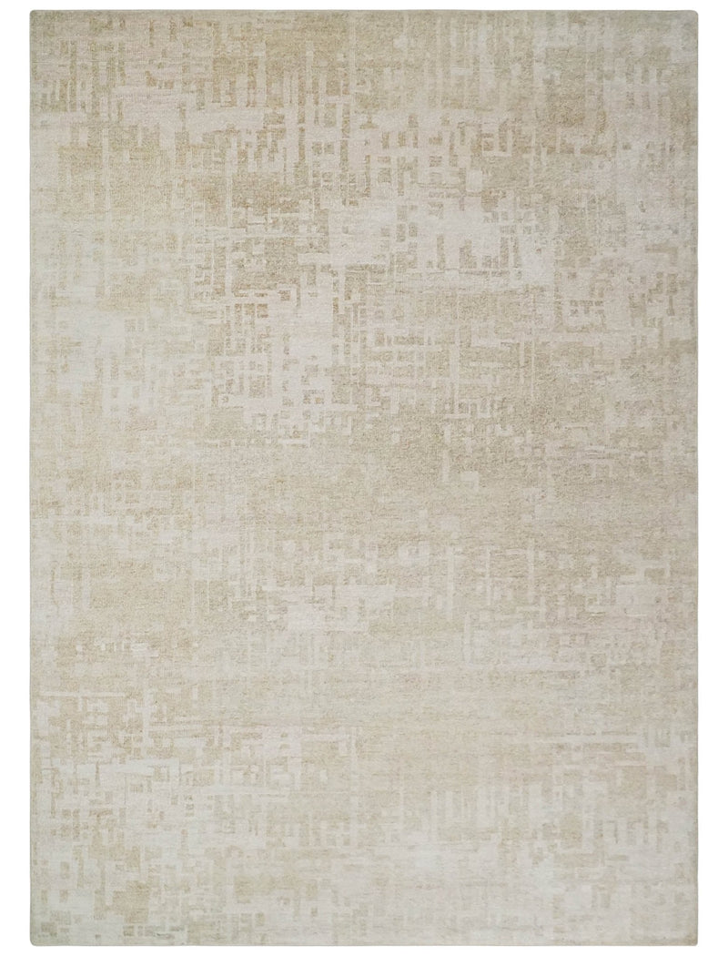 8x10, 9x12 and 10x14 Hand Knotted Ivory and Beige Modern Abstract Contemporary Recycled Silk Area Rug | OP14