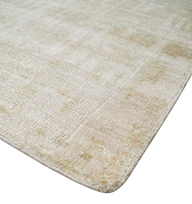 8x10, 9x12 and 10x14 Hand Knotted Ivory and Beige Modern Abstract Contemporary Recycled Silk Area Rug | OP14