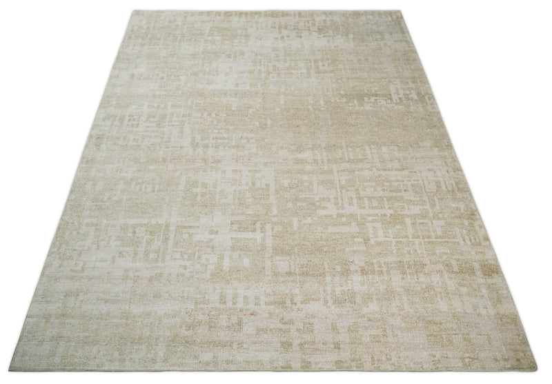 8x10, 9x12 and 10x14 Hand Knotted Ivory and Beige Modern Abstract Contemporary Recycled Silk Area Rug | OP14