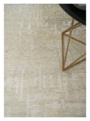 8x10, 9x12 and 10x14 Hand Knotted Ivory and Beige Modern Abstract Contemporary Recycled Silk Area Rug | OP14