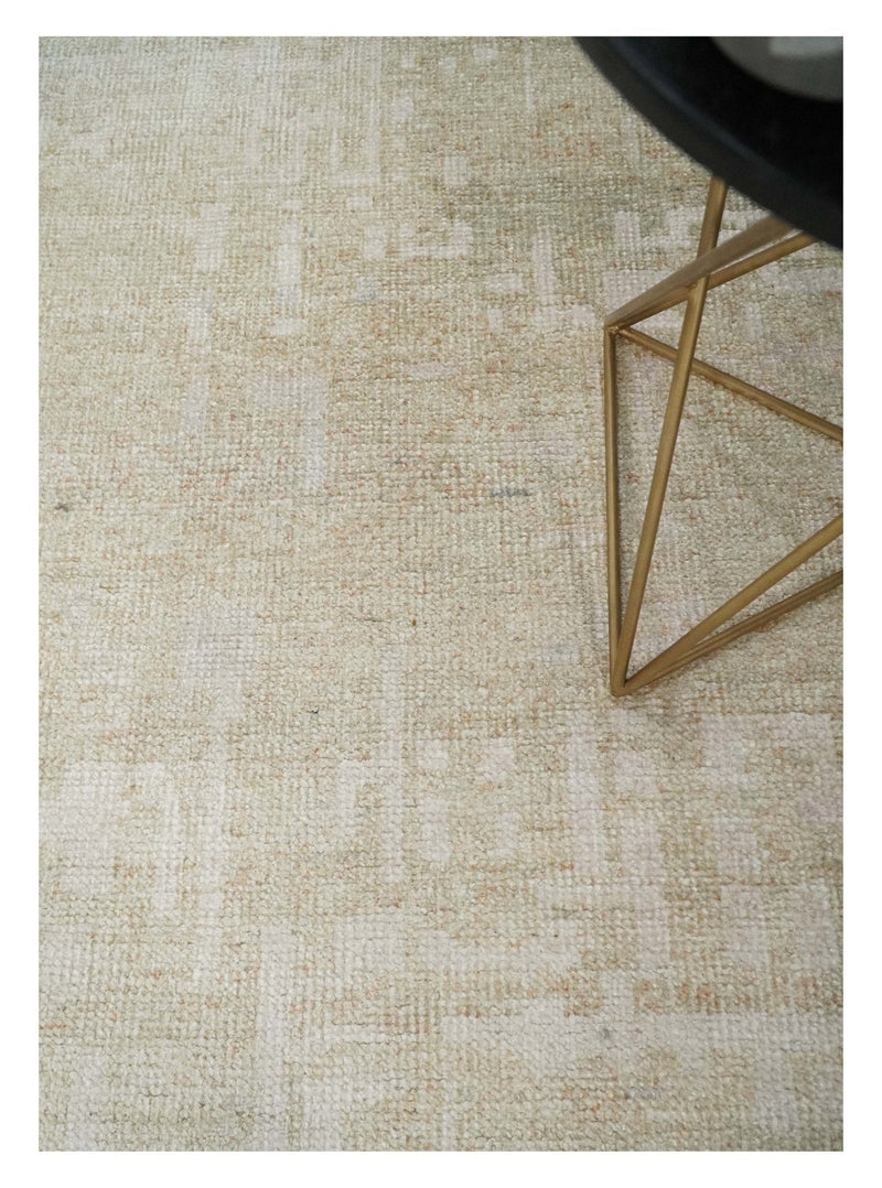 8x10, 9x12 and 10x14 Hand Knotted Ivory and Beige Modern Abstract Contemporary Recycled Silk Area Rug | OP14