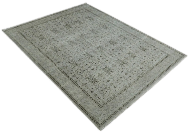 8x10, 9x12 and 10x14 Hand Knotted Wool Blend Silver and Brown Area Rug  | EMP7