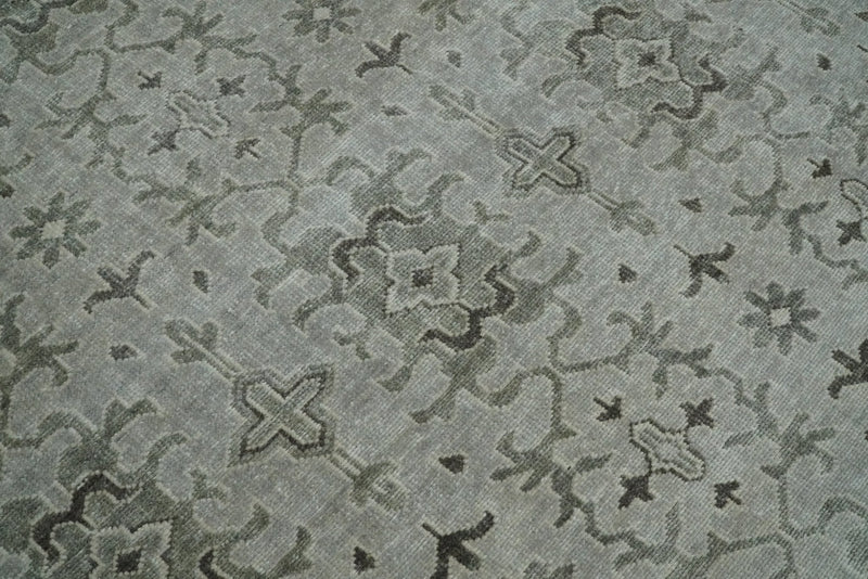 8x10, 9x12 and 10x14 Hand Knotted Wool Blend Silver and Brown Area Rug  | EMP7