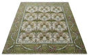 Custom Made Hand Knotted Ivory and Green Floral Traditional Style Wool Area Rug