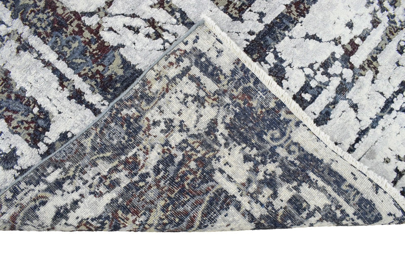 8x10 Luxury Blue Real Silk and Wool Abstract Design Handmade Area Rug