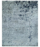 8x10 Abstract Pattern Hand knotted Silver and Blue modern Bamboo Silk Area Rug by The Rug Decor